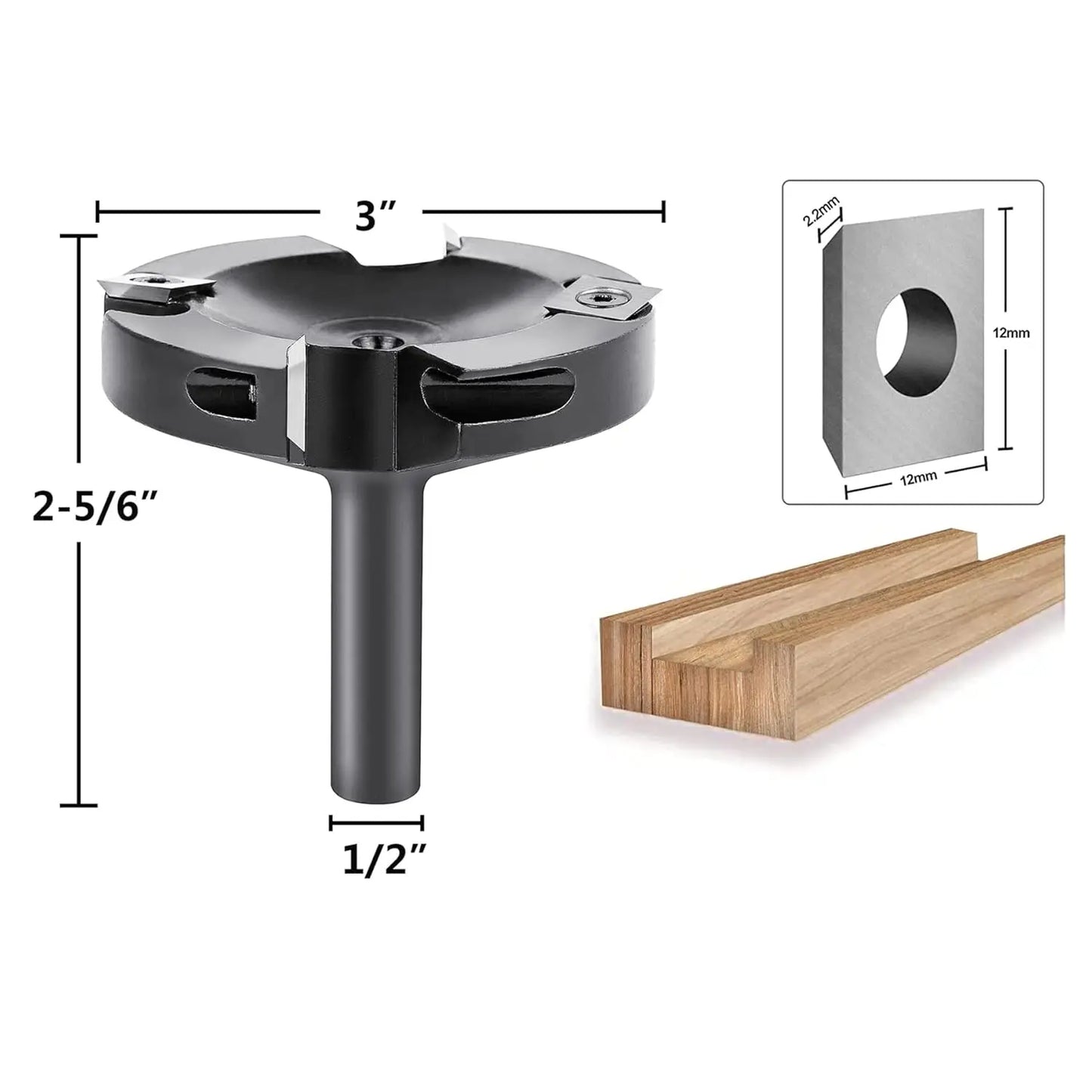 SpeTool 1pc CNC Spoil board Surfacing Router Bit 1/2 Inch Shank 2-Flute Carbide Insert Slab Flattening Router Planer Bit for Wood