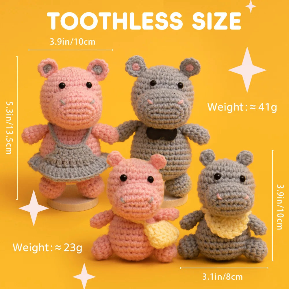 Hippo Family Crochet Kit with Tools Yarn for Christmas Holiday DIY Arts Craft Knitting Handmade Craft Kit