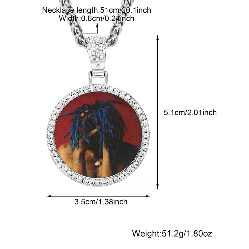 Hip Hop Custom Made Photo Iced Out Bling Cubic Zircon Round Necklace & Pendant For Men Jewelry With Tennis Chain