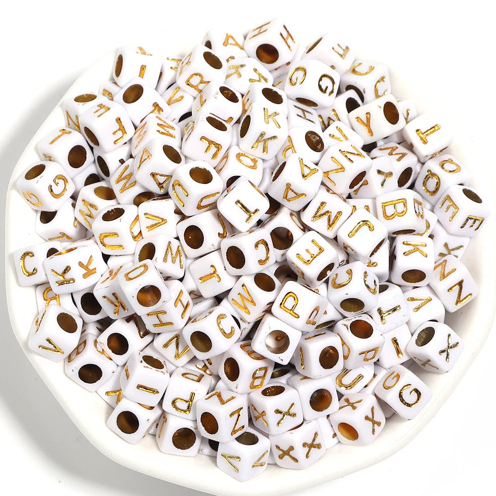 100Pcs/Lot 4.5mm 6mm Cube Acrylic Beads Alphabet Gold Letter Spacer Loose Beads 
For DIY Crafts Ornament Making