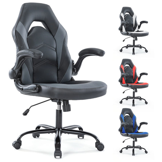 JHK Ergonomic Office Computer Chair Adjustable PU Leather Racing Chair Flip-up Armrest