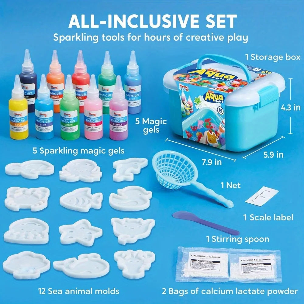 JOYFY Aqua Elf Water Gel Kit Magic Fairy Water Toy Kit with 10 Magic Gels 12 Sea Creature Molds for Presents Birthday Gifts