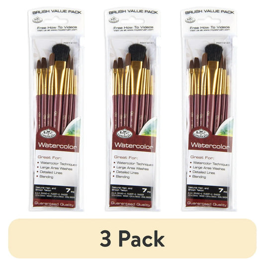 (3 pack) Royal & Langnickel - 7pc Brown Talkon Watercolor Artist Paint Brush Set