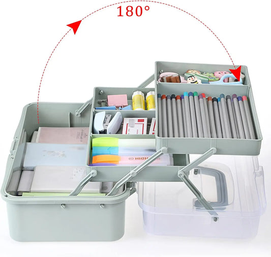 3-Layer Plastic Dividing Storage Box Craft Organizer and Storage with Adjustable Spacers Portable Handled Art Supply