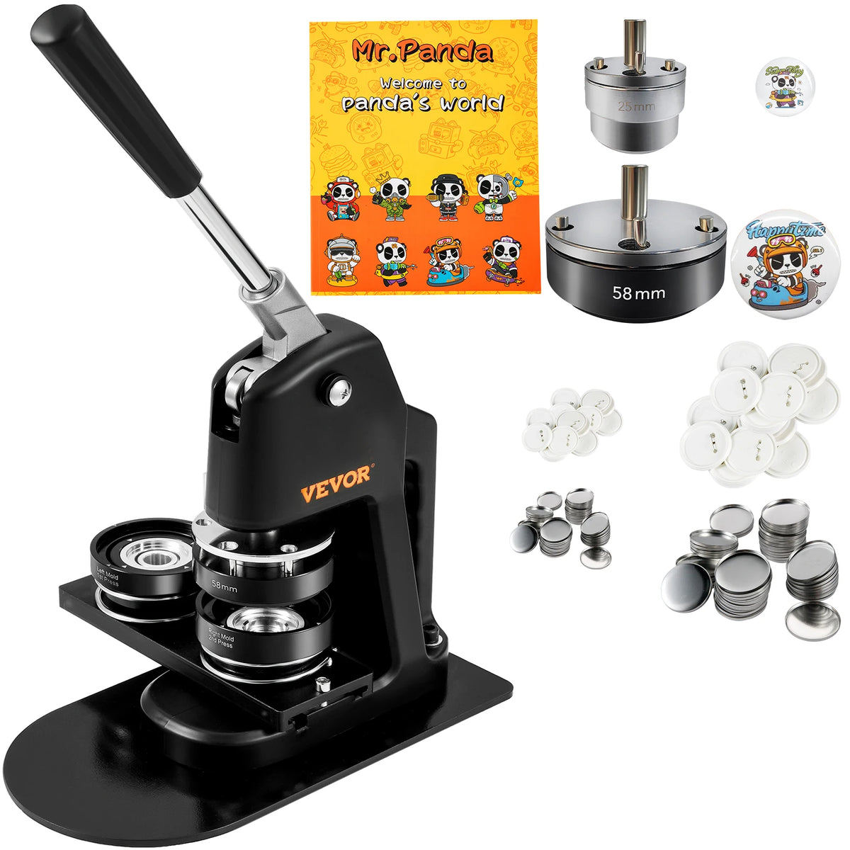 SucceBuy 25+58MM/32+58MM Badge Maker Machine DIY Button Pin 500Pcs Free Parts Press Kit Circle Manufacture Button Making Tool