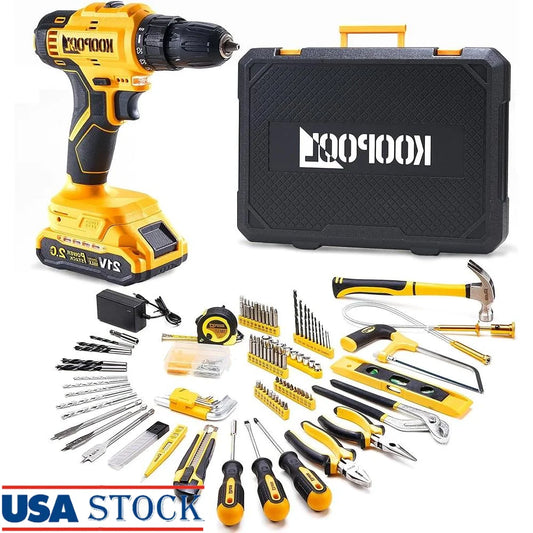 Cordless 21V Power Drill Tool Set with Battery Electric Drill Driver Home Repair Tool Kit Compact Toolbox DIY Projects