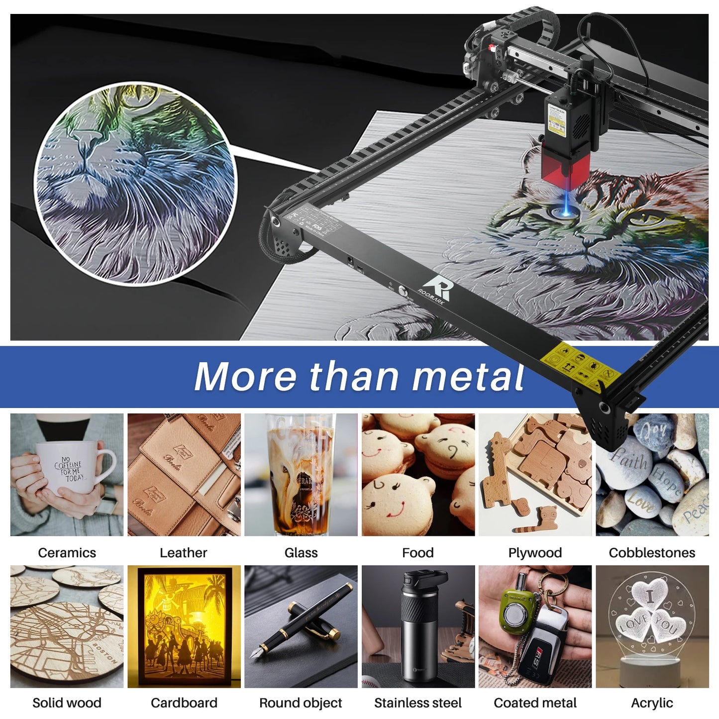 Roomark Laser Engraver Machine, 10 W Output Power High Precision Laser Cutter & Engraver for Wood Metal Acrylic Leather ，Class 4