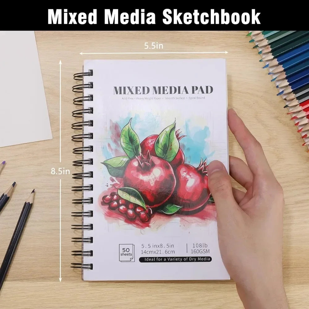 4 Pack of Mixed Media Sketchbooks, 5.5x8.5 Inch Drawing Paper Sketchbooks, 108lb/160gsm Heavy Duty Spiral Bound Sketchbooks