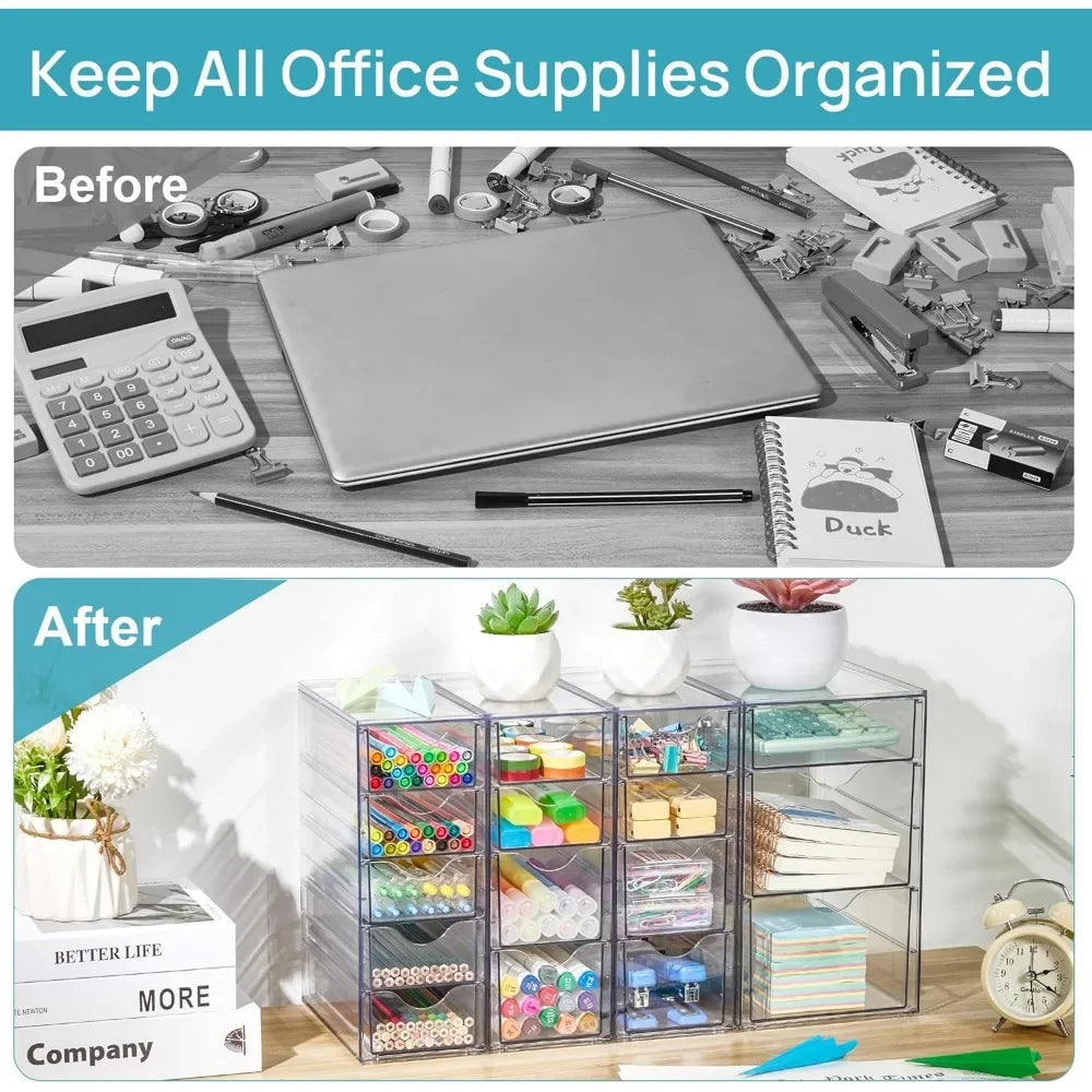 Acrylic organizer with 16 drawers (4 sets), clear storage drawers for office supplies, jewelry, crafts