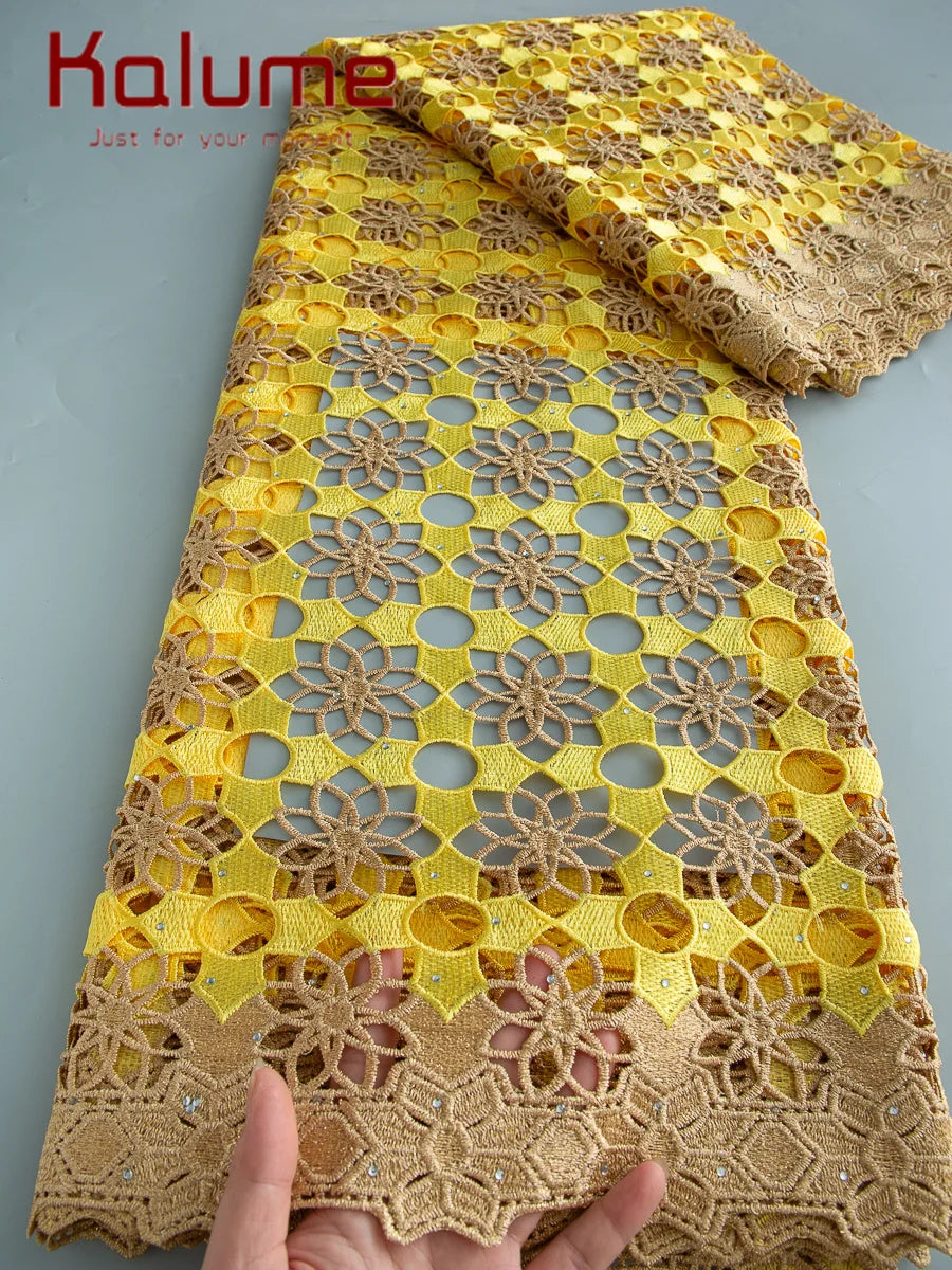 Kalume Latest Lace Fabric 2025 High Quality Lace 5 Yards Nigerian Guipure Cord Lace Fabrics for Luxury Dresses Sewing F3667