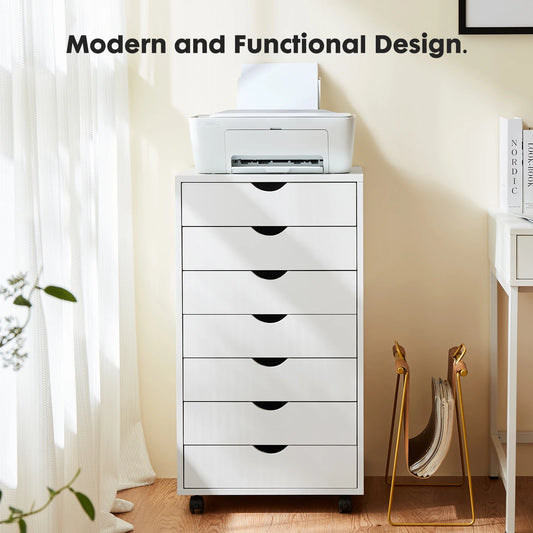 JH 7 Drawer Chest Dressers Nightstand Storage Cabinet Wooden File Office Mobile Cabinet Wheels