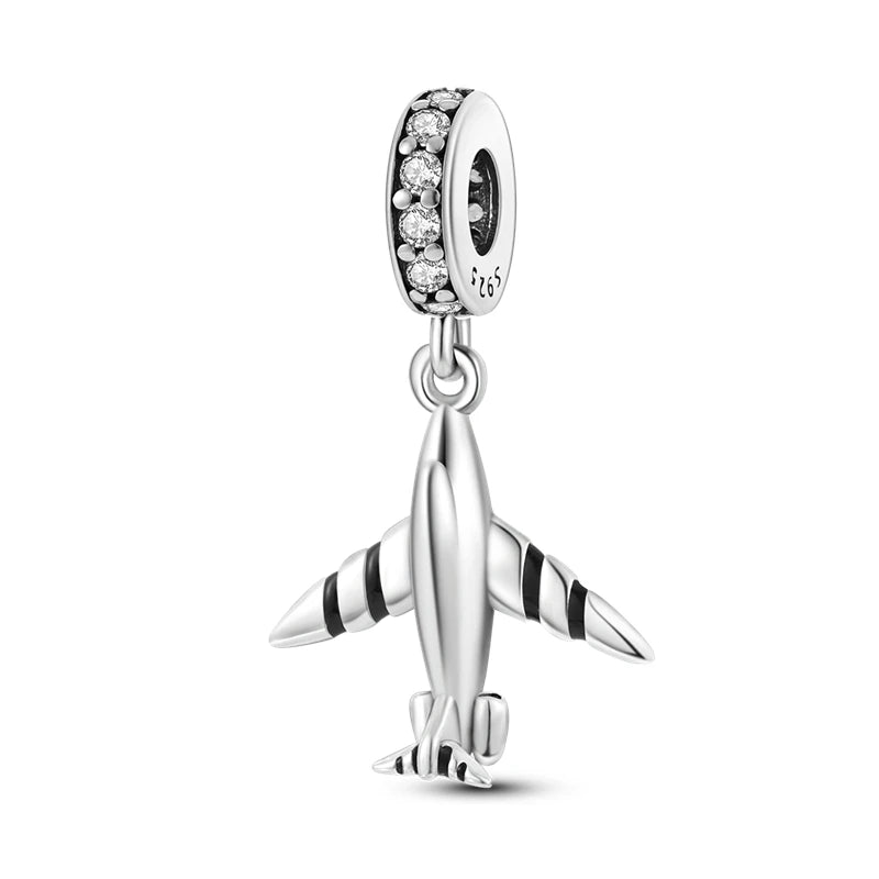 925 Sterling Silver Airplane Luggage Travel Pendants Bracelet Charms Fit Bangle For Women Jewelry Party Beads Gift DIY Accessory