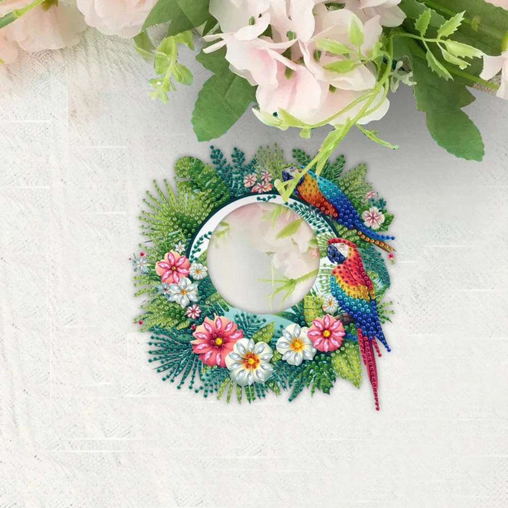 2D Flat DIY Sunflower Parrot Hanging Mirror Diamond Art Kits Wall Door Decoratio