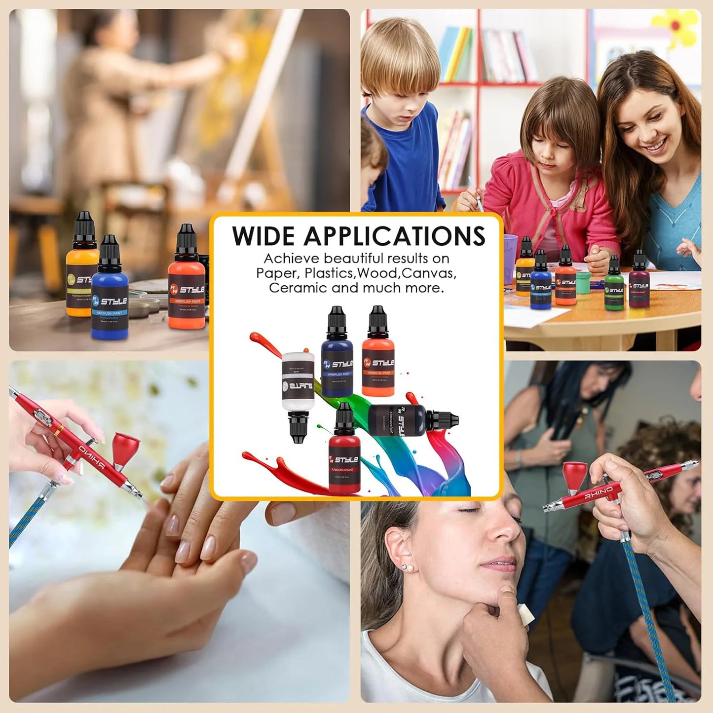 16Colors/Set Airbrush Paint Set, Opaque & Brilliant Acrylic Paint, Opaque & Brilliant Acrylic Paint, 1fl Oz, Water Based, Ready To Spray,