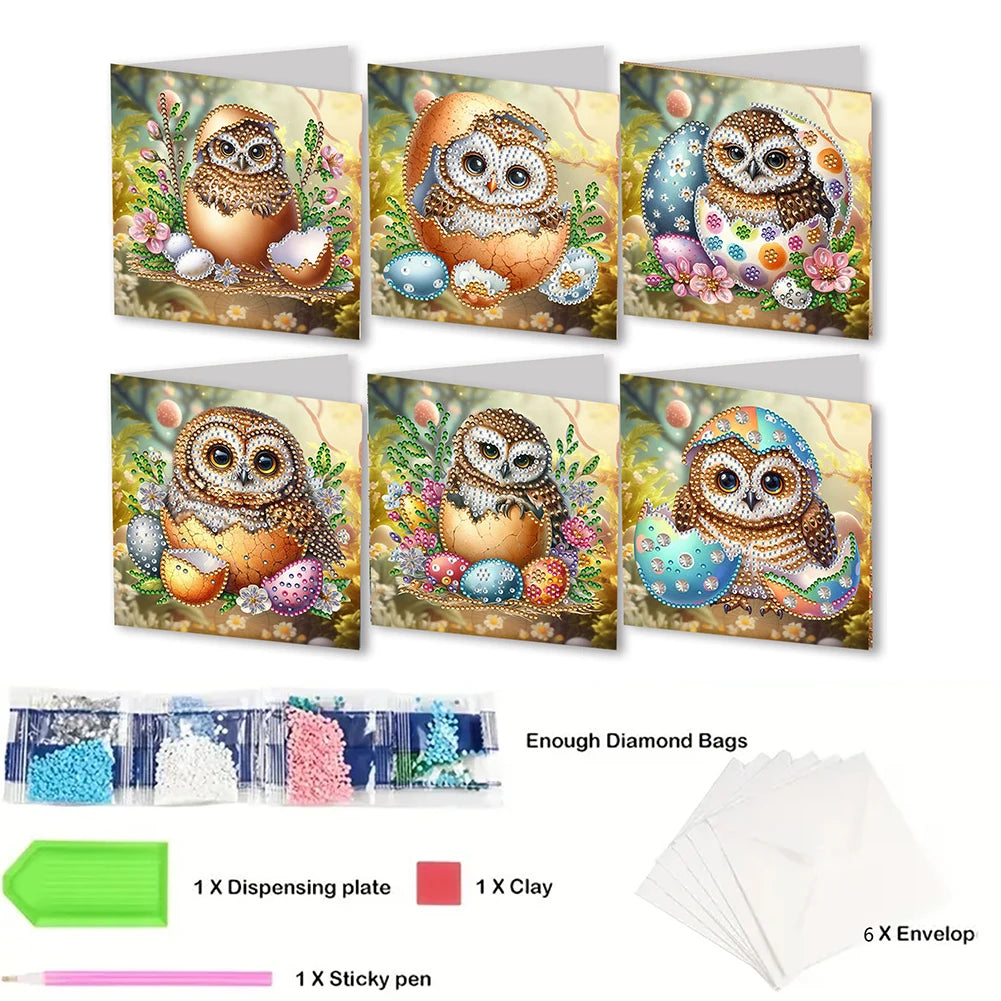 6Pcs Easter Egg DIY Diamond Painting Card Rhinestone Painting Card Kit Diamond Painting Greeting Card for Holiday Party Favors