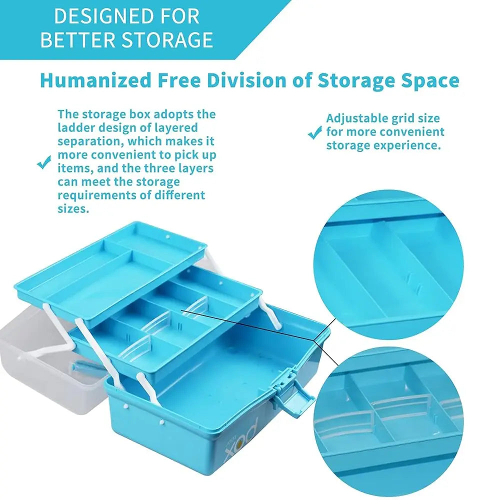 12In Three-Layer Multipurpose Storage Box Organizer Folding Tool Box/Art & Crafts Case/Sewing Supplies Organizer/Medicine