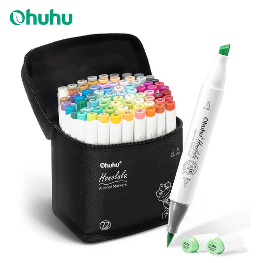 Ohuhu Honolulu 72 Colors Marker Pen Set Alcohol Art Markers Refillable Dual Tips Sketching Drawing Manga School Art Supplies