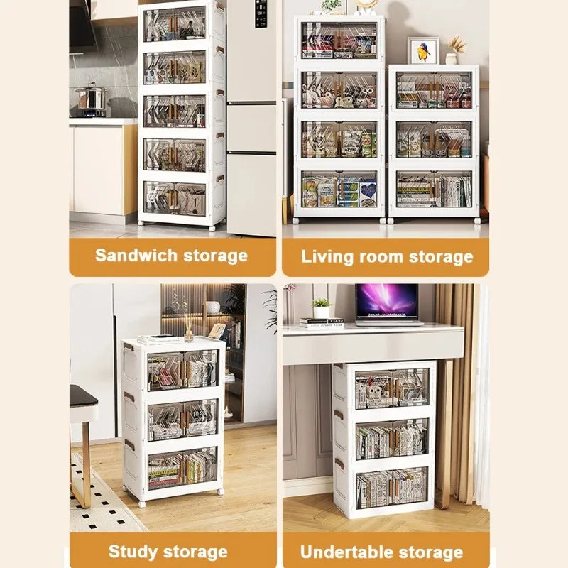 Stackable Storage Bins with Lids, 4 Tier Collapsible Clothes Storage Cabinet Cube Shelf with Wheel for Home Office Dorm Or