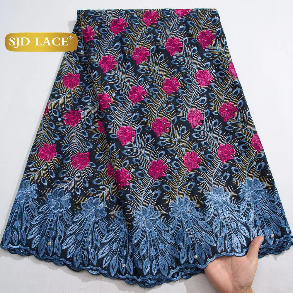 SJD LACE African Nigerian Cotton Lace Fabrics 5 Yards 2026 High Quality Swiss Cotton Lace for Sewing Party Women DIY Dress 4016