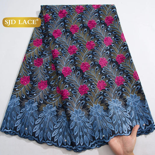 SJD LACE African Nigerian Cotton Lace Fabrics 5 Yards 2026 High Quality Swiss Cotton Lace for Sewing Party Women DIY Dress 4016