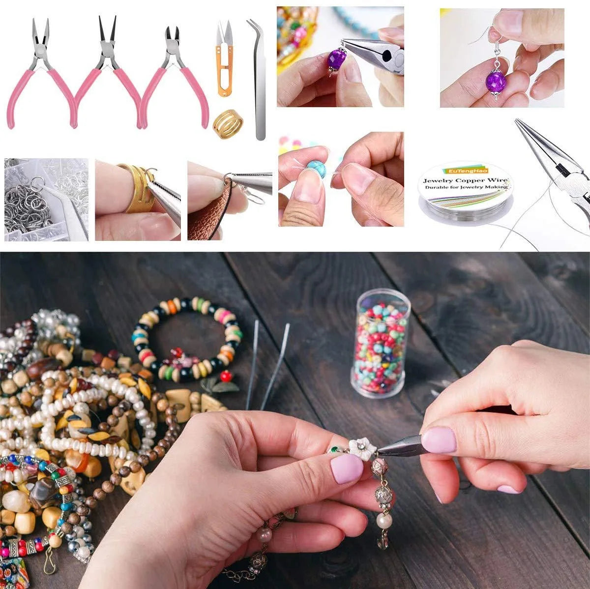 1171pcs Ultimate DIY Jewelry Making Kit - Beads, Jewelry Charms, Findings, Spacer Beads, Wire, Cord, Pliers,