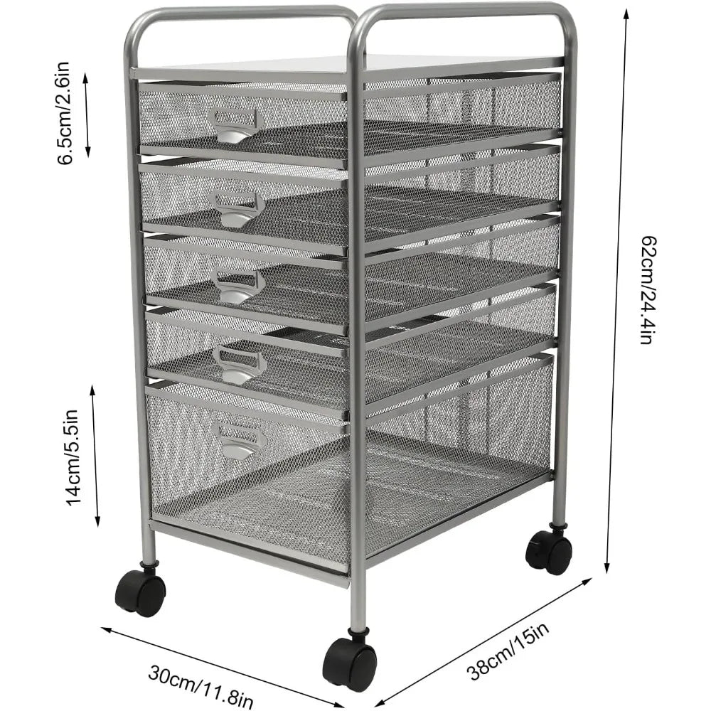 Rolling File Cabinet with 5 Drawers Craft Cart Organizer with four 360° swivel Wheels Freestanding Supplies Storage
