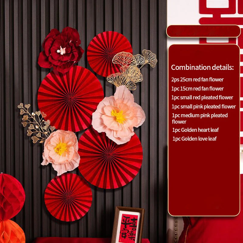 Chinese New Year 2026 Decoration Wall Hanging Decor Paper Folding Fan Sticker Wedding Party Decoration Spring Festival Supplies