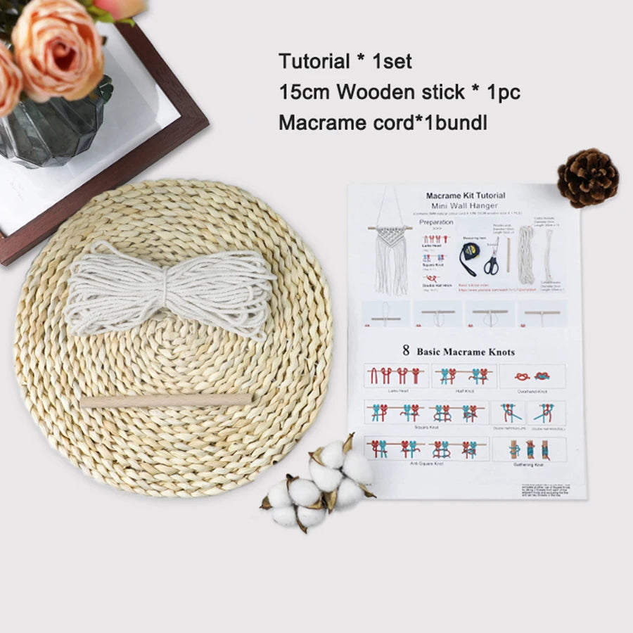 Handmade Knitting Mini Tapestry Macrame Kit With Tutorial for Beginner DIY Tassel Tapestries For Home Wall Decoration Woven Kit