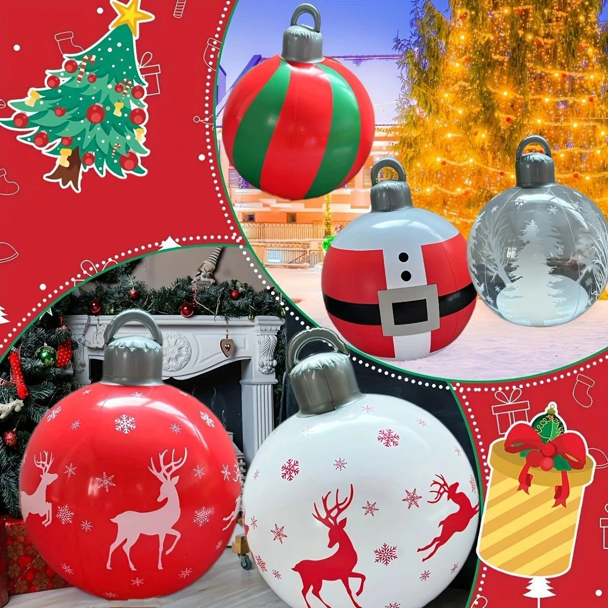 60cm Giant Luminous Inflatable Christmas Ball With No Lights Pvc Outdoor Xmas Decoration Ball Holiday Yard Lawn Porch Decor 2025