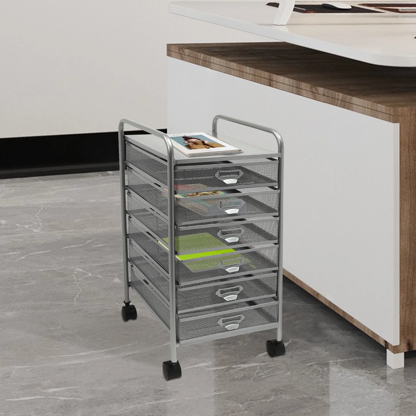 Rolling Cart Assemble Mesh Slim Storage File Cabinet with 6 Drawers & Wheels Craft Organizer for Makeup, Kitchen,Office Supplies