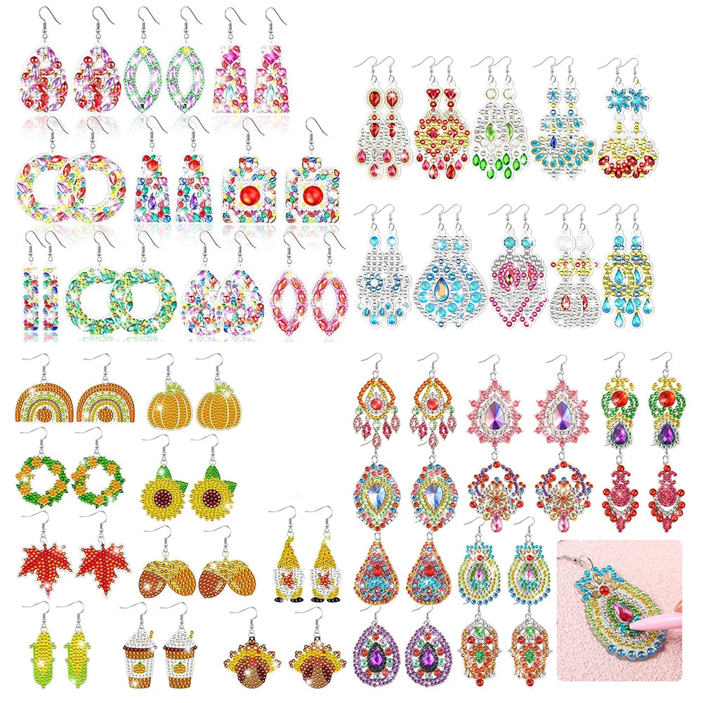 10 Pairs Double Sided Diamond Painting Earrings Dangle Drop Diamond Art Earring Kit Mosaic Drill Earring Kits for Women Girls