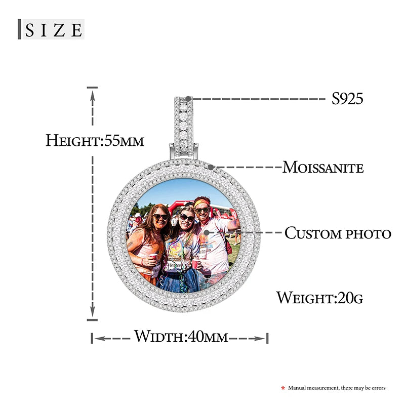 Fine Jewelry Round Memory Medallions Moissanite Custom Photo Pendant Necklace For Men Hip Hop Jewelry 925 Sterling Silver