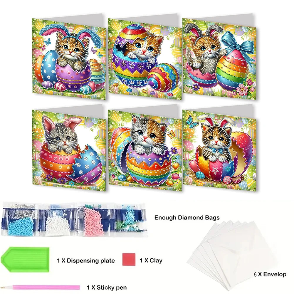 6Pcs Easter Egg DIY Diamond Painting Card Rhinestone Painting Card Kit Diamond Painting Greeting Card for Holiday Party Favors