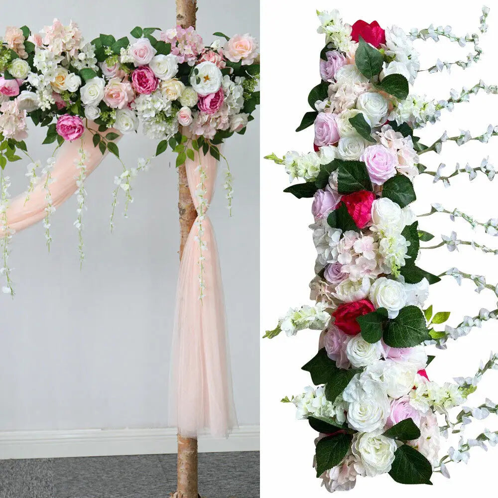 Artificial Silk Rose Flower Backdrop Wedding Row Decor Floral Wall Arrangements Party Garlands Props