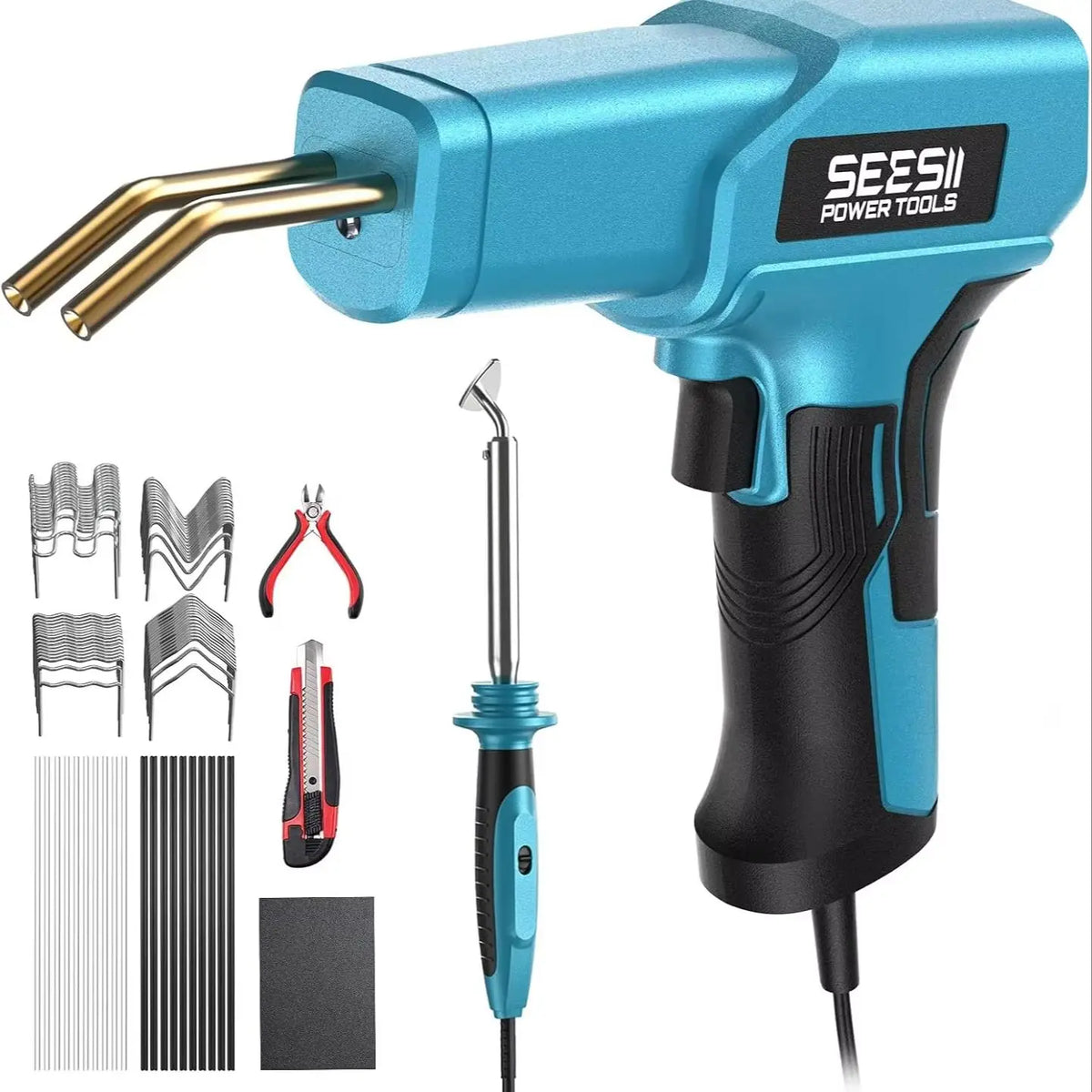 SEESII 150W Plastic Welding Machine Kit 2 in 1 Hot Stapler Plastic Repair Kit with 60W Soldering Iron Hot Stapler Welding Soldering Iron Garage Tool For Car Bumper Crack