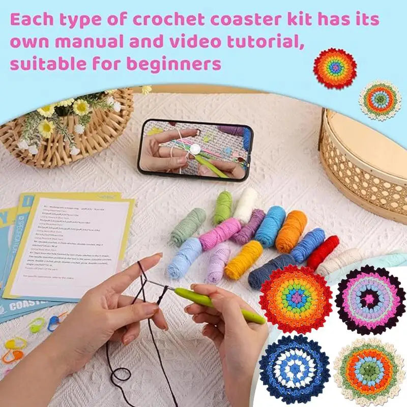 Crochet Flower Coasters Kit Learn To Crochet Set Crochet Kit For Beginners Coaster Flower Pot Crochet Kits With Crochet Yarns