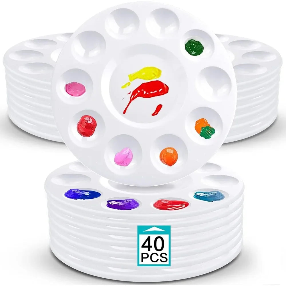 Art works and painting supplies,, plastic paint palettes for children or students to paint on school projects or in art classes