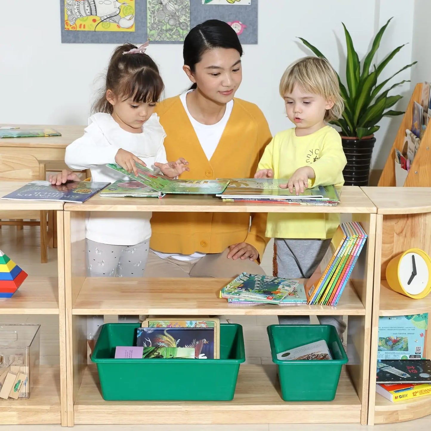 3 Shelf Horizontal Storage Bookcase Montessori Shelf-Toy,Books,Arts,Crafts&Supplies Organizer For Kids,Toddler Furniture