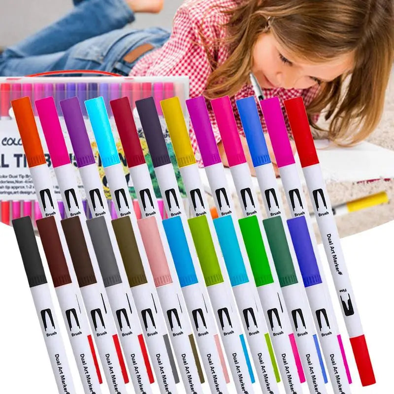 Brush Marker Pens Washable Artist Fine & Brush Pen Water Based Cards Drawing Craft Kit For Christmas Cards Drawing Hand