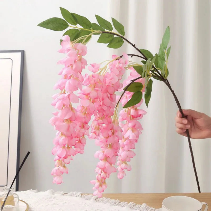 1pc Artificial Flowers Silk Wisteria Vine Fake Silk Hanging Rattan Flower For Wedding Party Garden Outdoor Greenery Wall Decors