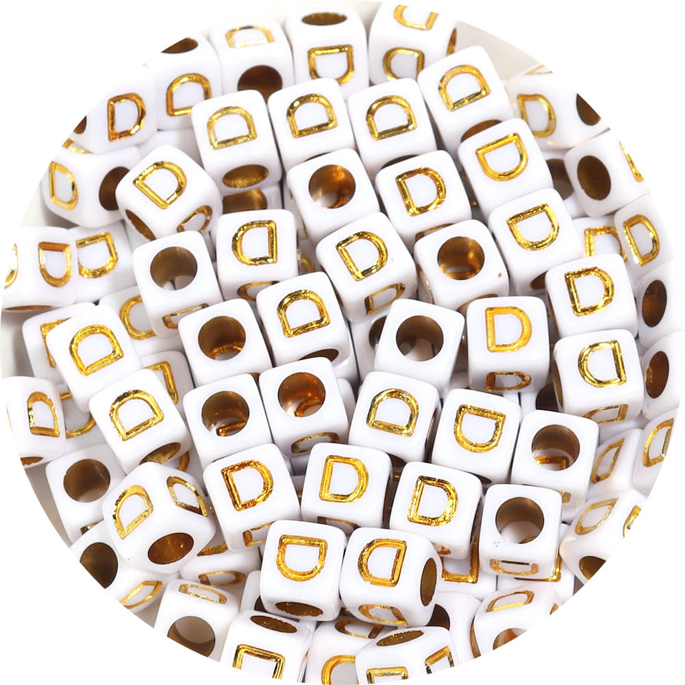 100Pcs/Lot 4.5mm 6mm Cube Acrylic Beads Alphabet Gold Letter Spacer Loose Beads 
For DIY Crafts Ornament Making