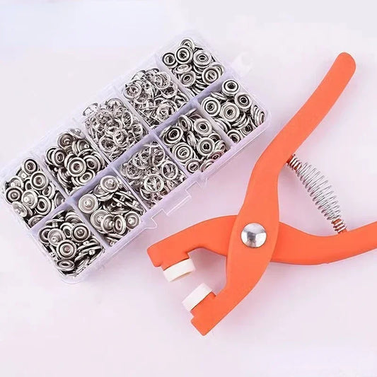 Plier Tool+50/100 Set Metal Sewing Buttons Hollow Solid Five-claw Buckle Metal Snap Buttons for Installing Clothes DIY Craft