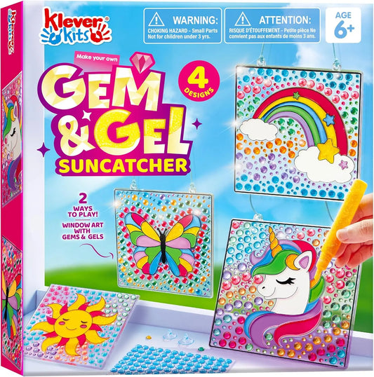 JOYFY 4PCS Window Art 2-in-1 Diamond and Gels Gems and Gels Suncatcher Arts & Crafts Toys for Kids Christmas Birthday Gifts
