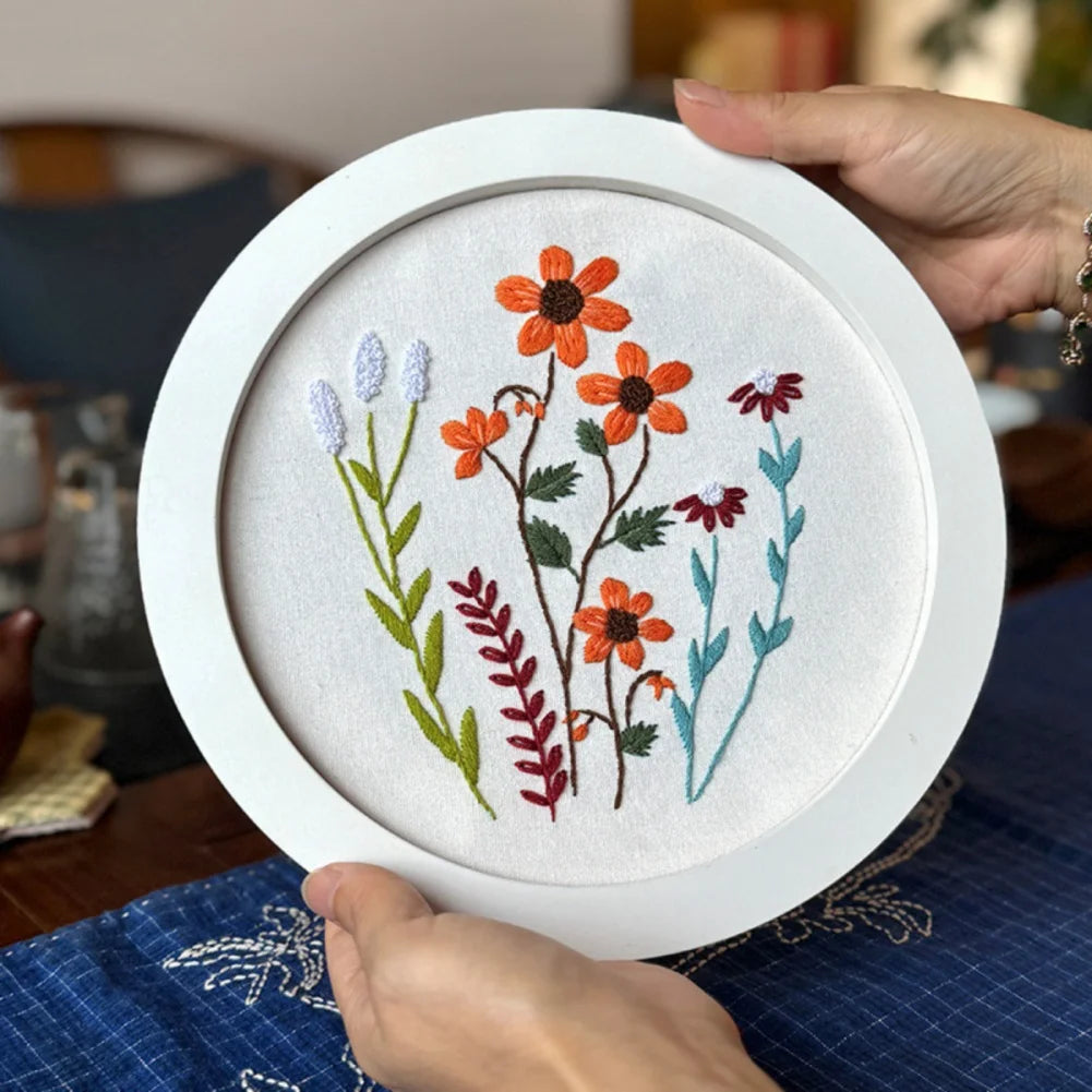 3pcs/set DIY Embroidery Starter Kits with Floral Flower Patterns Kit for Beginners Fabric Cross Stitch Kits for Adults