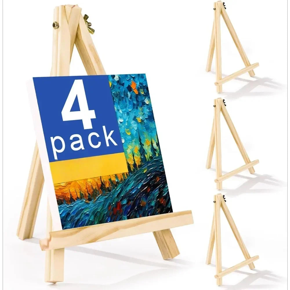 4 packs of 9-inch wooden easels, easel holders for painting canvases, arts and crafts painting party easels