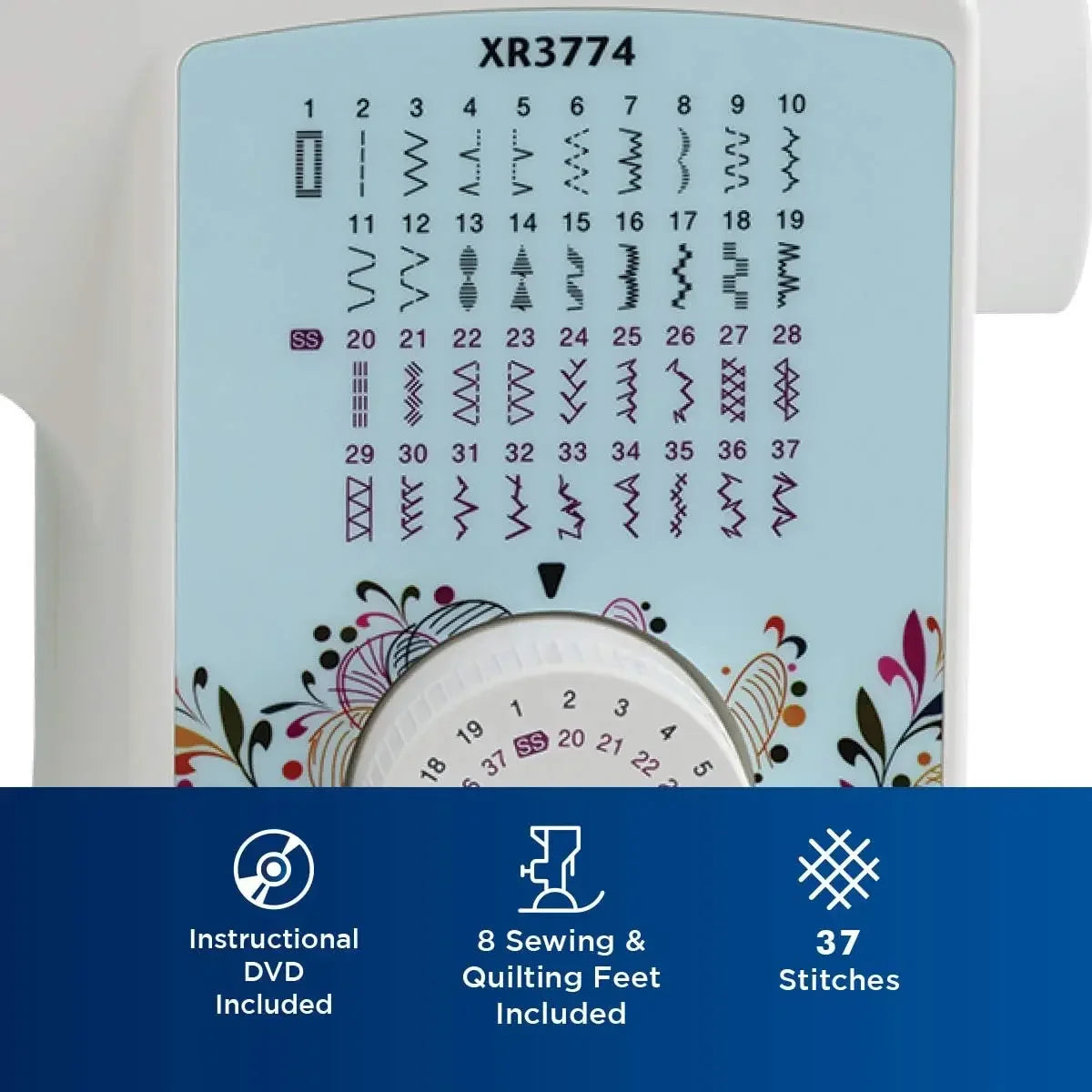 Sewing and Quilting Machine XR3774 37 Built-in Stitches Wide Table 8 Included Sewing Feet Automatic Needle Threader