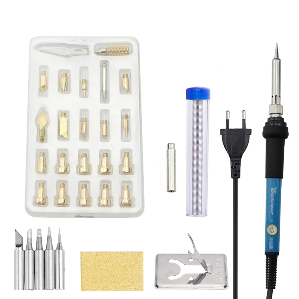 Wood Burning Carving Pyrography Pen Kit Adjustable Temperature Electric Soldering Iron Welding Wood Embossing Burning Tool