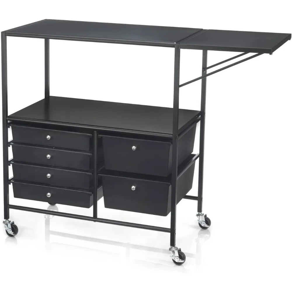 Essex Black Drawers & Rolling Cart with Tray and Extendable Table Multi-Functional Storage Cart