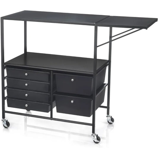 Essex Black Drawers & Rolling Cart with Tray and Extendable Table Multi-Functional Storage Cart