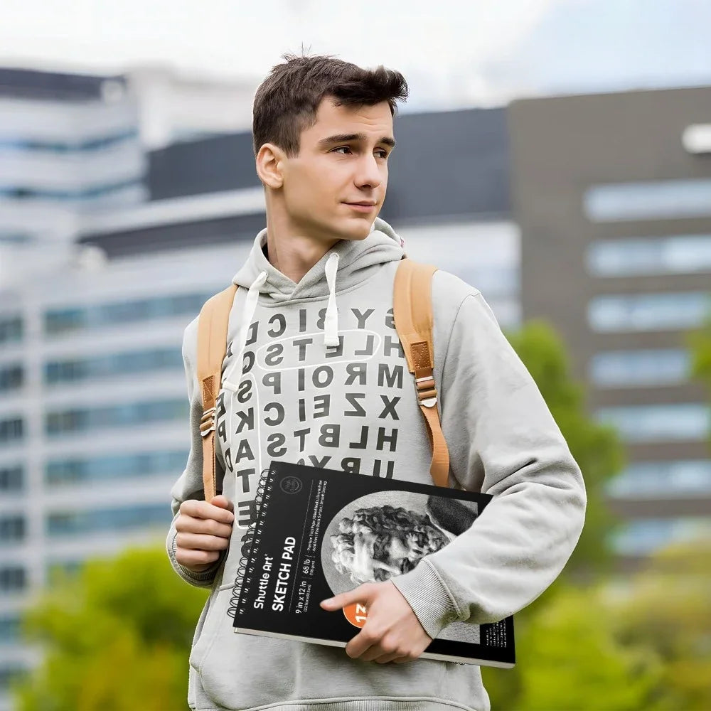 9"x12" sketchbook, 260 sheets (68 lb/100 g/m²) drawing pads, 2 packs, 130 sheets each, spiral bound sketchbook